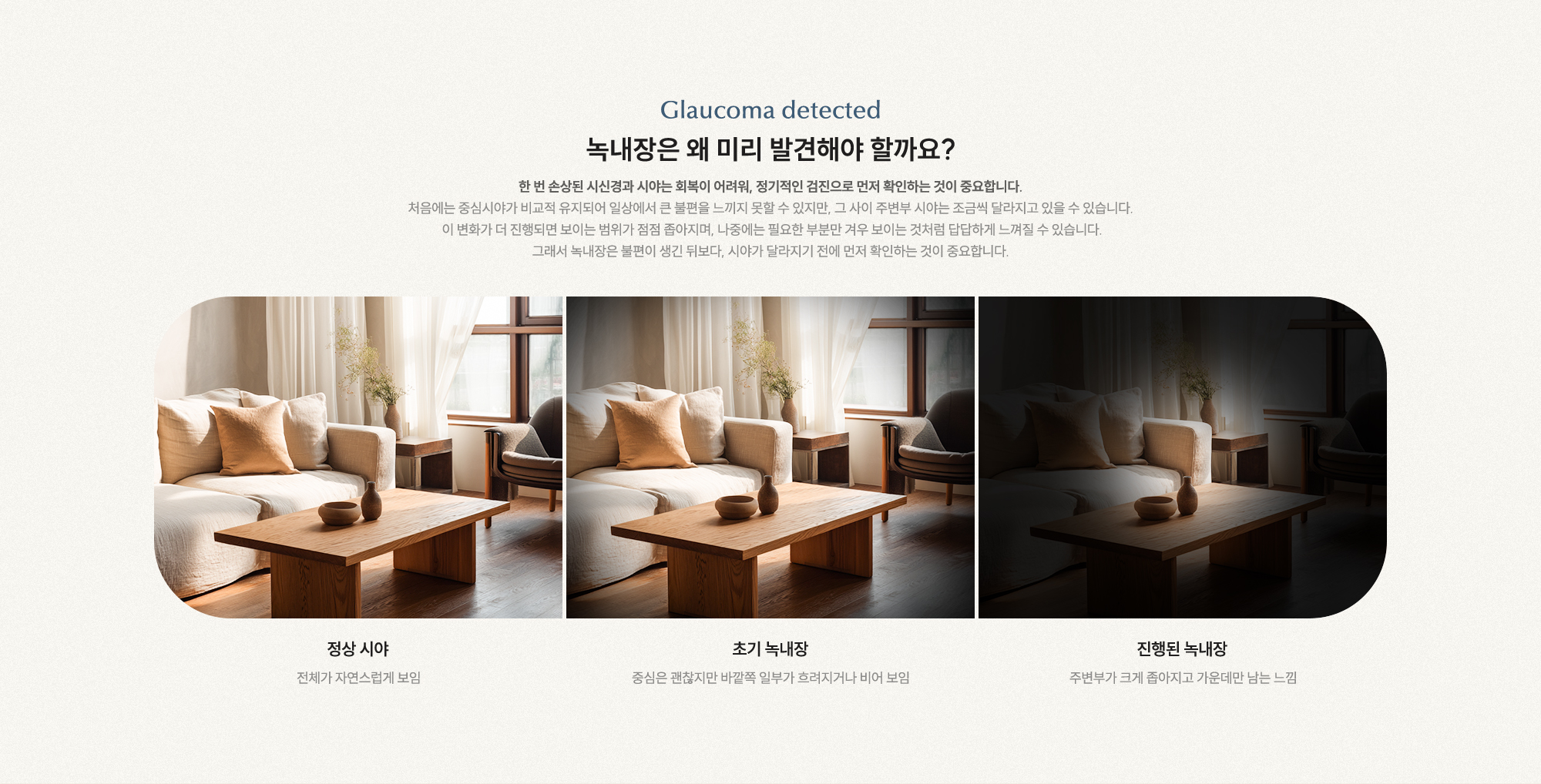 녹내장은 왜 미리 발견해야 할까요? 한 번 손상된 시신경은 회복이 어려워 정기검진으로 먼저 확인하는 것이 중요합니다.