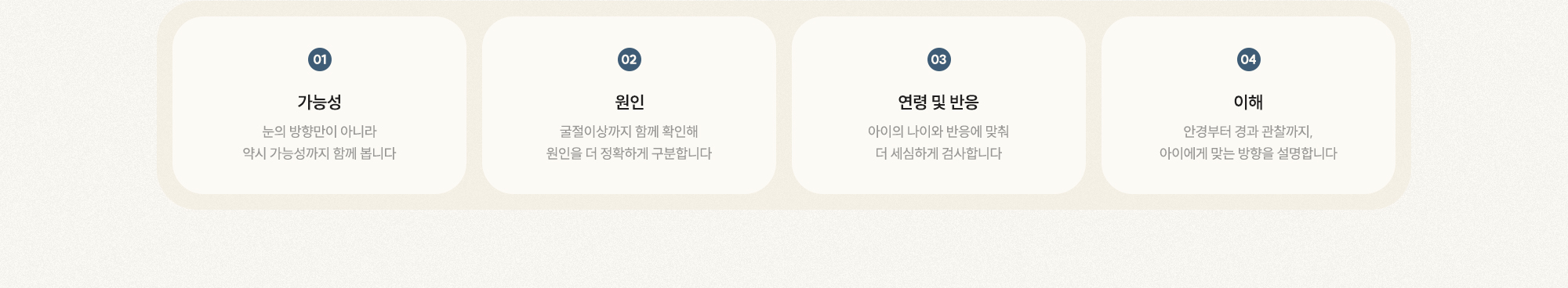 [01 가능성] [02 원인] [03 연령 및 반응] [04 이해]